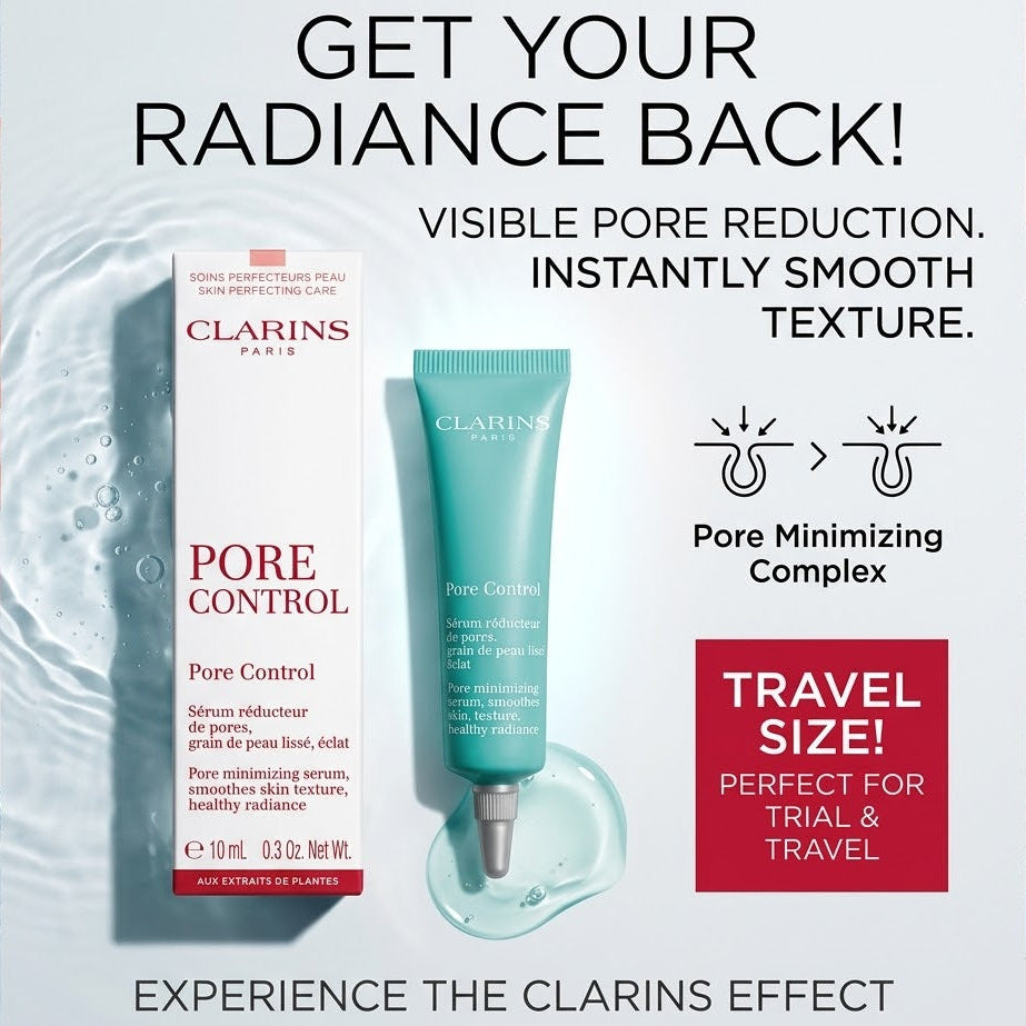 Clarins Pore Control Serum travel-sized 10ml tube.