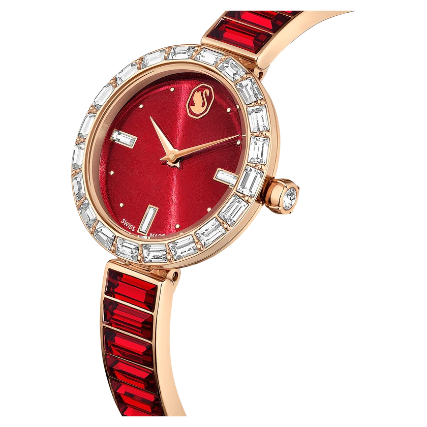 SWAROVSKI Matrix Bangle watch Swiss Made, Crystal bracelet, Red, Rose gold-tone finish