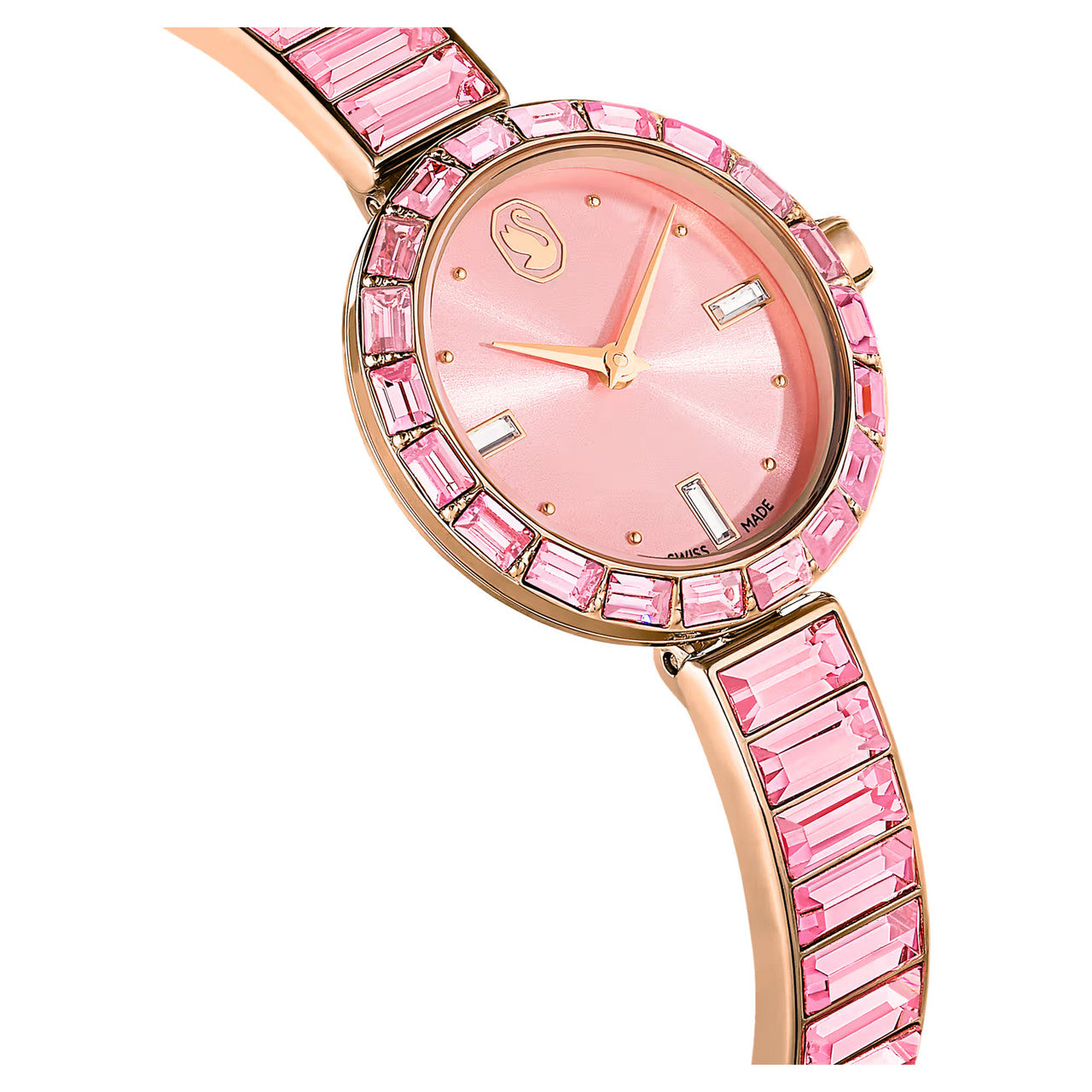 Swarovski Matrix Stainless Steel Swiss Bangle Watch with Crystals for Women, Rose Gold