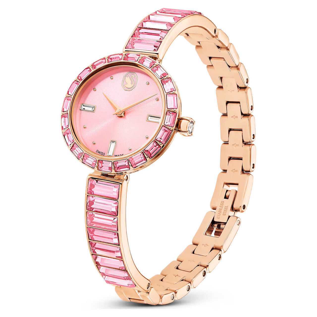 Swarovski Matrix Stainless Steel Swiss Bangle Watch with Crystals for Women, Rose Gold