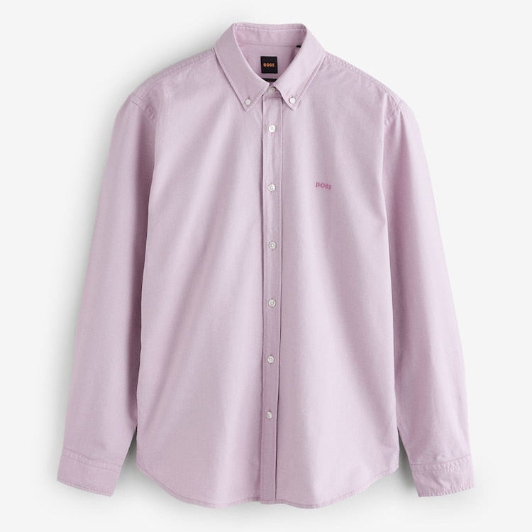 Light purple button-up shirt on a white background