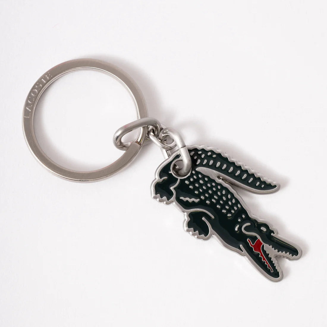 Lacoste Money Pieces black leather card holder set featuring an enameled crocodile keychain