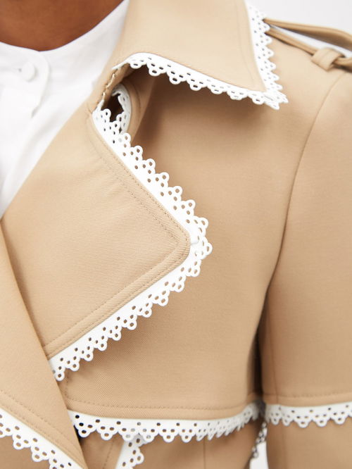 Scalloped-Edge Gabardine Trench Coat