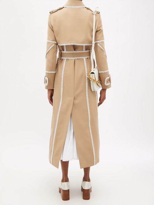 Scalloped-Edge Gabardine Trench Coat