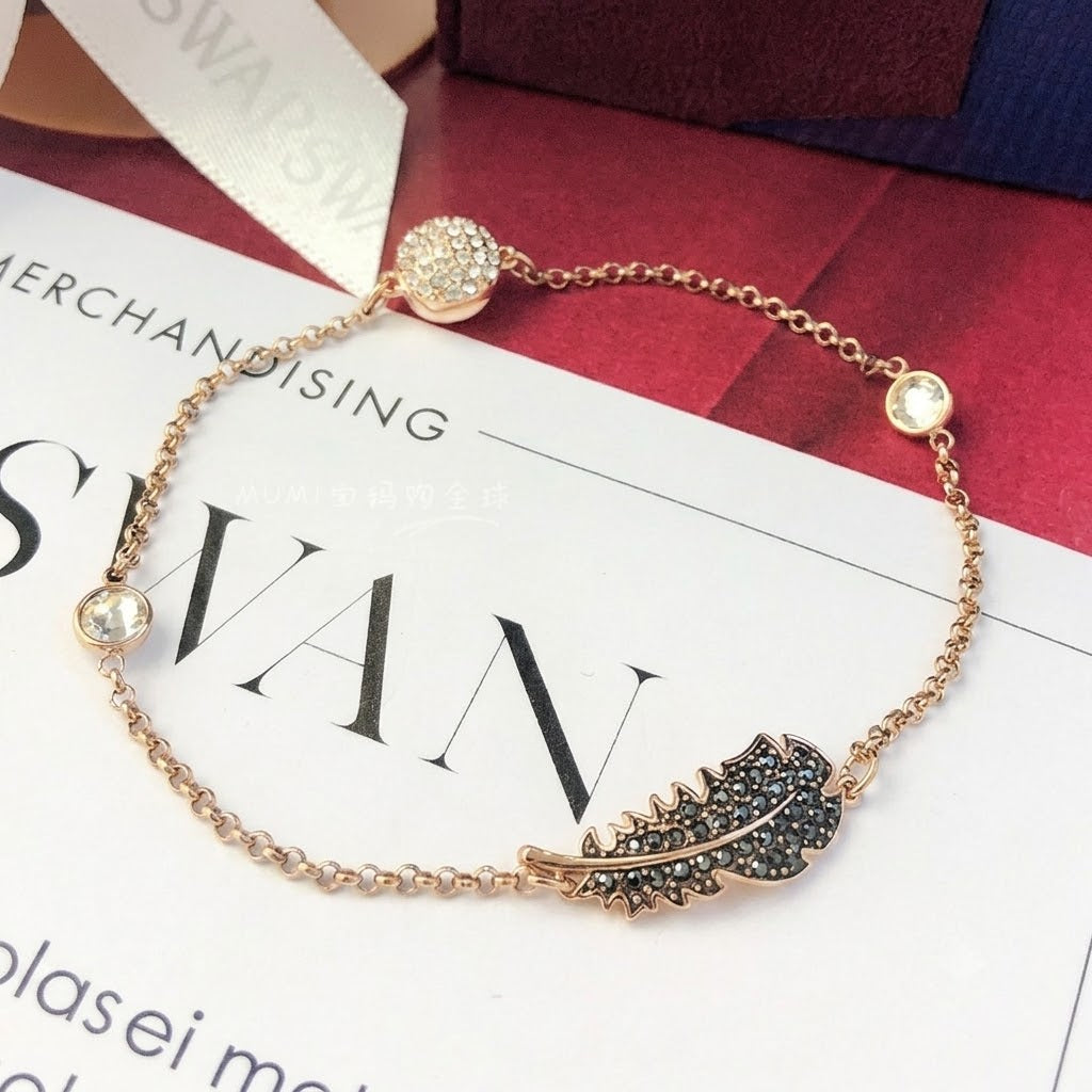 Swarovski Remix Feather Strand Bracelet, Black, Rose-gold