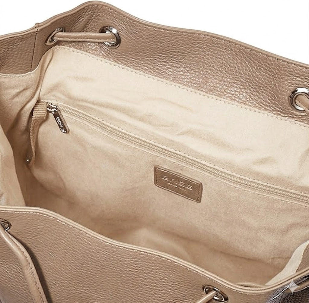 Picard beige leather drawstring backpack.