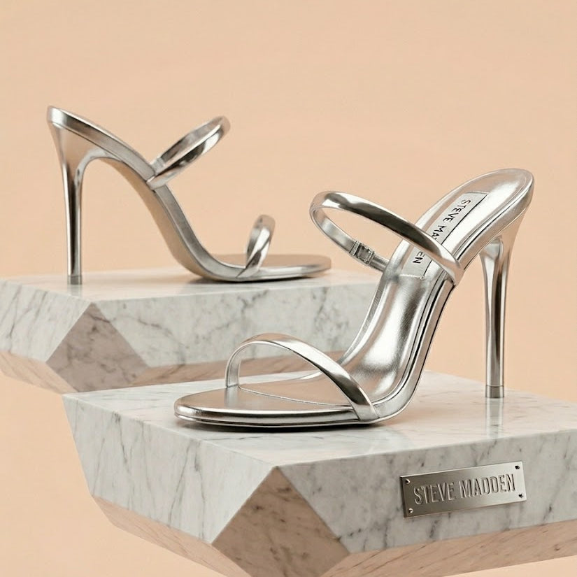 Steve Madden Mina strappy high-heeled Black & Silver