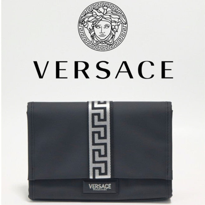 Versace Black and Silver Institutional Pouch in leather