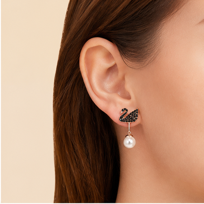 Swarovski Iconic Swan Earring Jackets 5193949 Rose Gold & Black Crystal