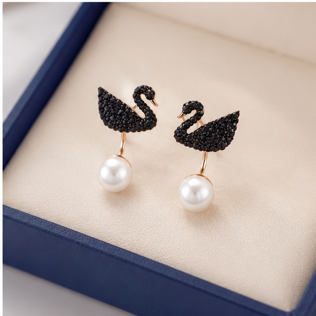 Swarovski Iconic Swan Earring Jackets 5193949 Rose Gold & Black Crystal