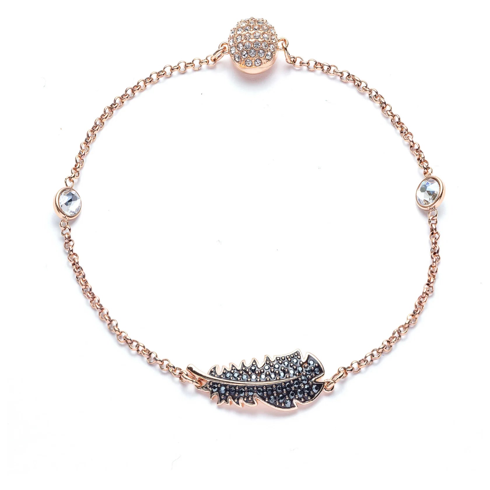 Swarovski Remix Feather Strand Bracelet, Black, Rose-gold