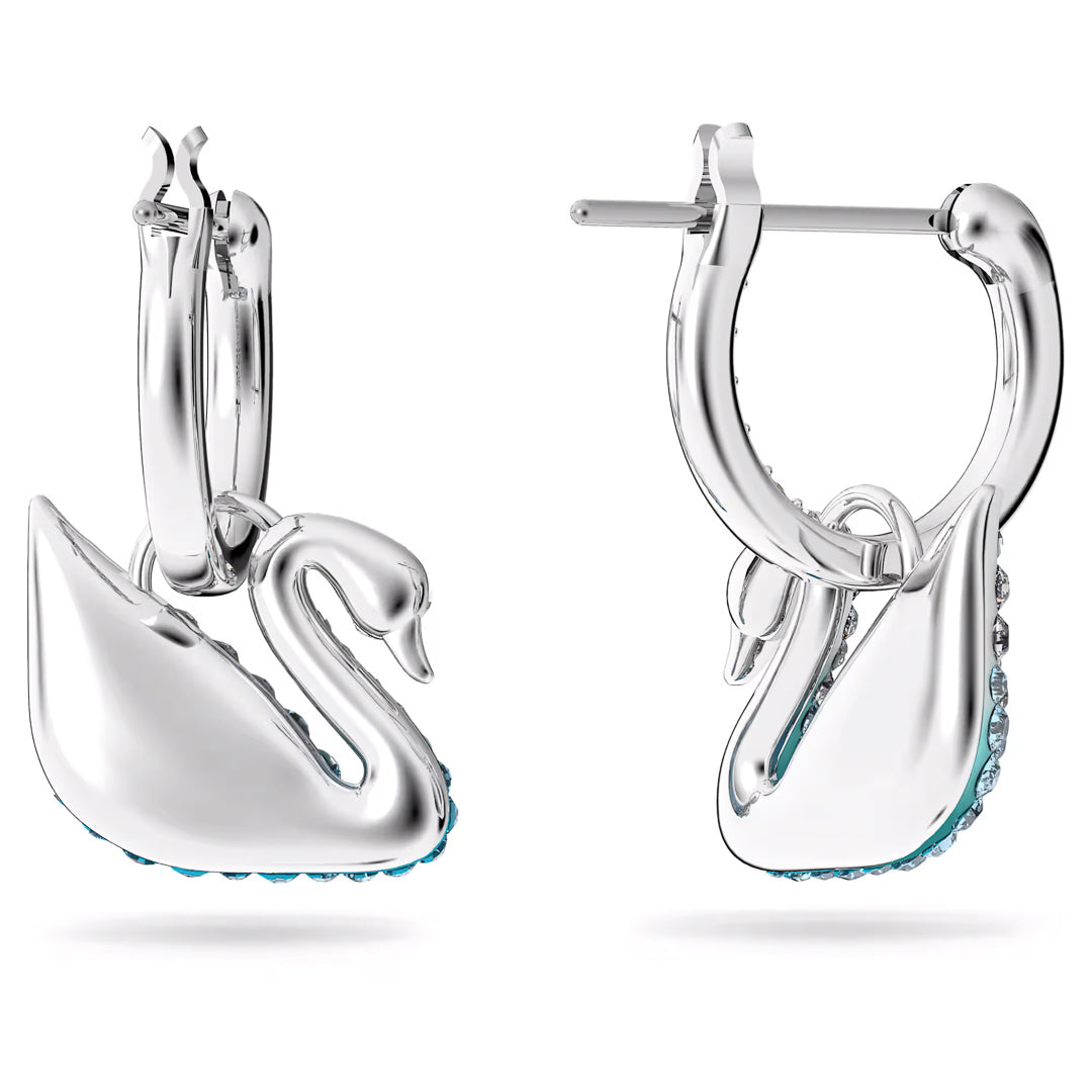 Swarovski Iconic Swan Blue Crystal Earrings 5512577 Rhodium Plated