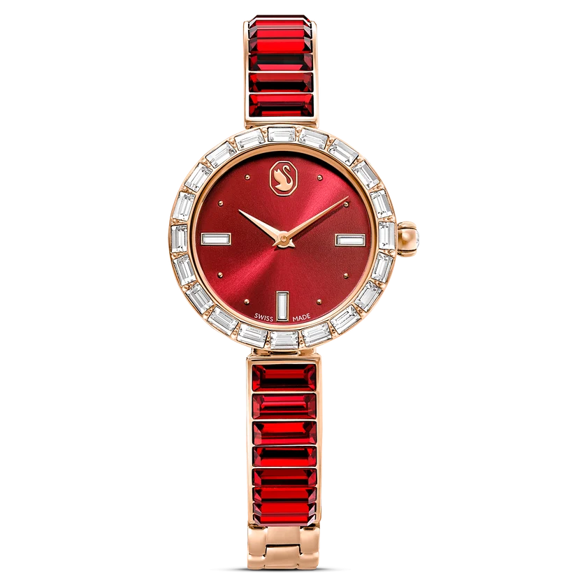 SWAROVSKI Matrix Bangle watch Swiss Made, Crystal bracelet, Red, Rose gold-tone finish