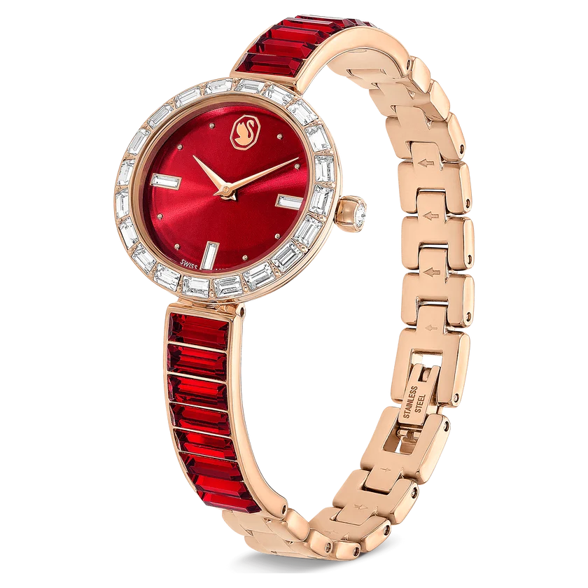SWAROVSKI Matrix Bangle watch Swiss Made, Crystal bracelet, Red, Rose gold-tone finish