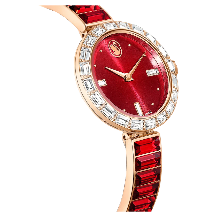 SWAROVSKI Matrix Bangle watch Swiss Made, Crystal bracelet, Red, Rose gold-tone finish