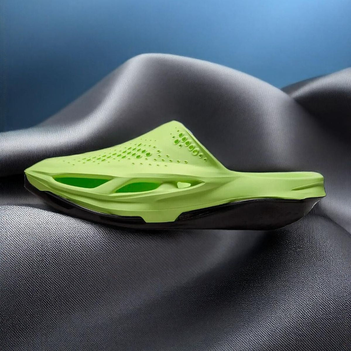 Nike MMW 005 Slides in a Volt and Black colorway.