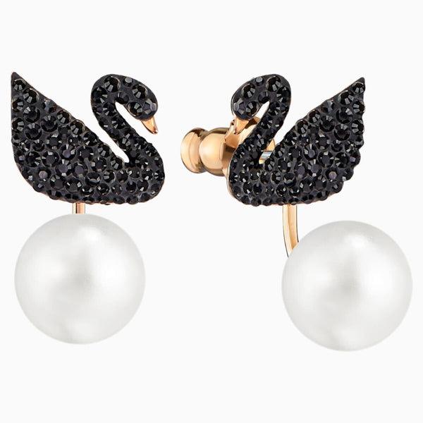 Swarovski Iconic Swan Earring Jackets 5193949  Rose Gold & Black Crystal