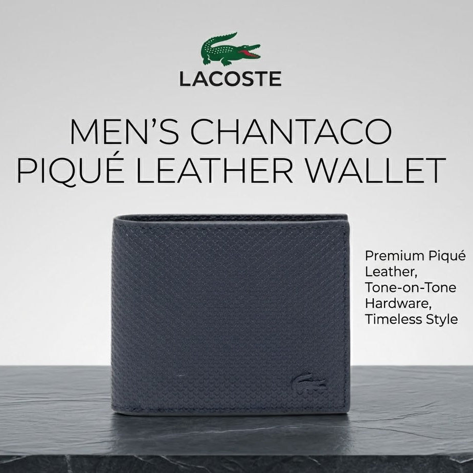 Lacoste Chantaco Piqué leather bifold wallet navy blue