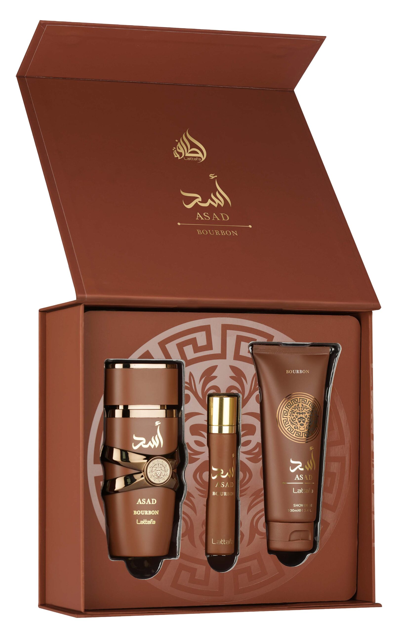 Lattafa Gift Set – Asad Bourbon 100Ml – 12ml – Shower Gel