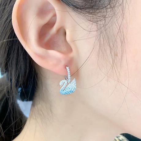 Swarovski Iconic Swan Blue Crystal Earrings 5512577 Rhodium Plated