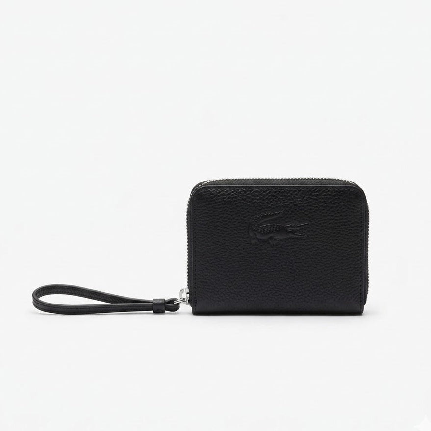 Lacoste zipped wallet with a matching tonal crocodile black, textured leather