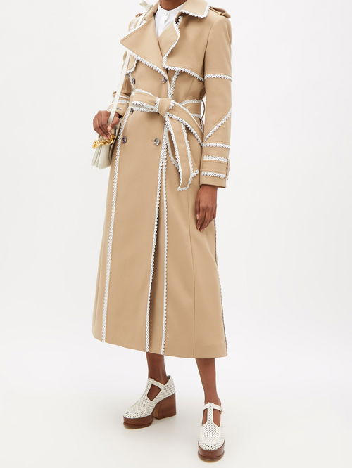Scalloped-Edge Gabardine Trench Coat