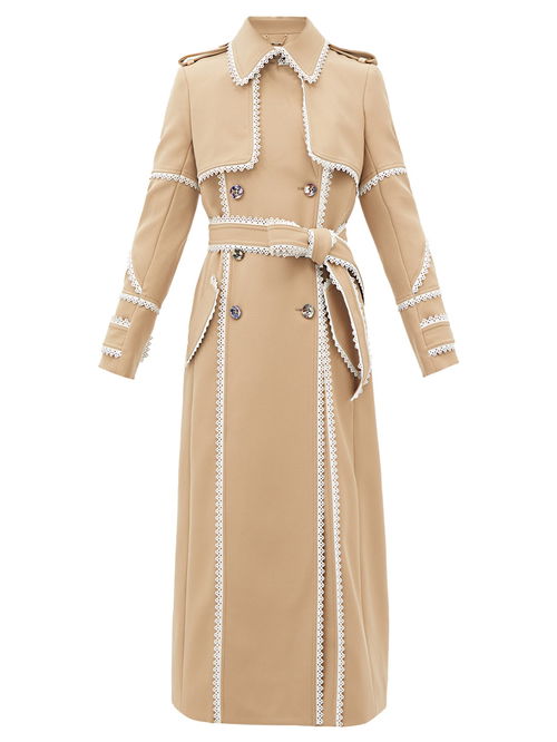 Scalloped-Edge Gabardine Trench Coat