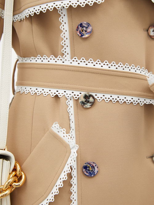 Scalloped-Edge Gabardine Trench Coat