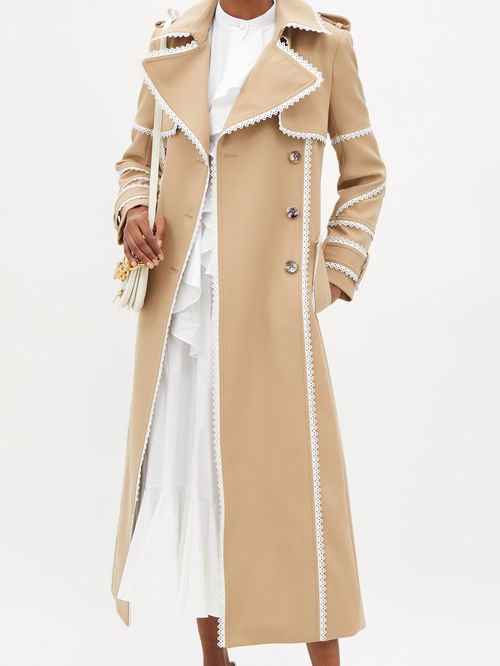 Scalloped-Edge Gabardine Trench Coat
