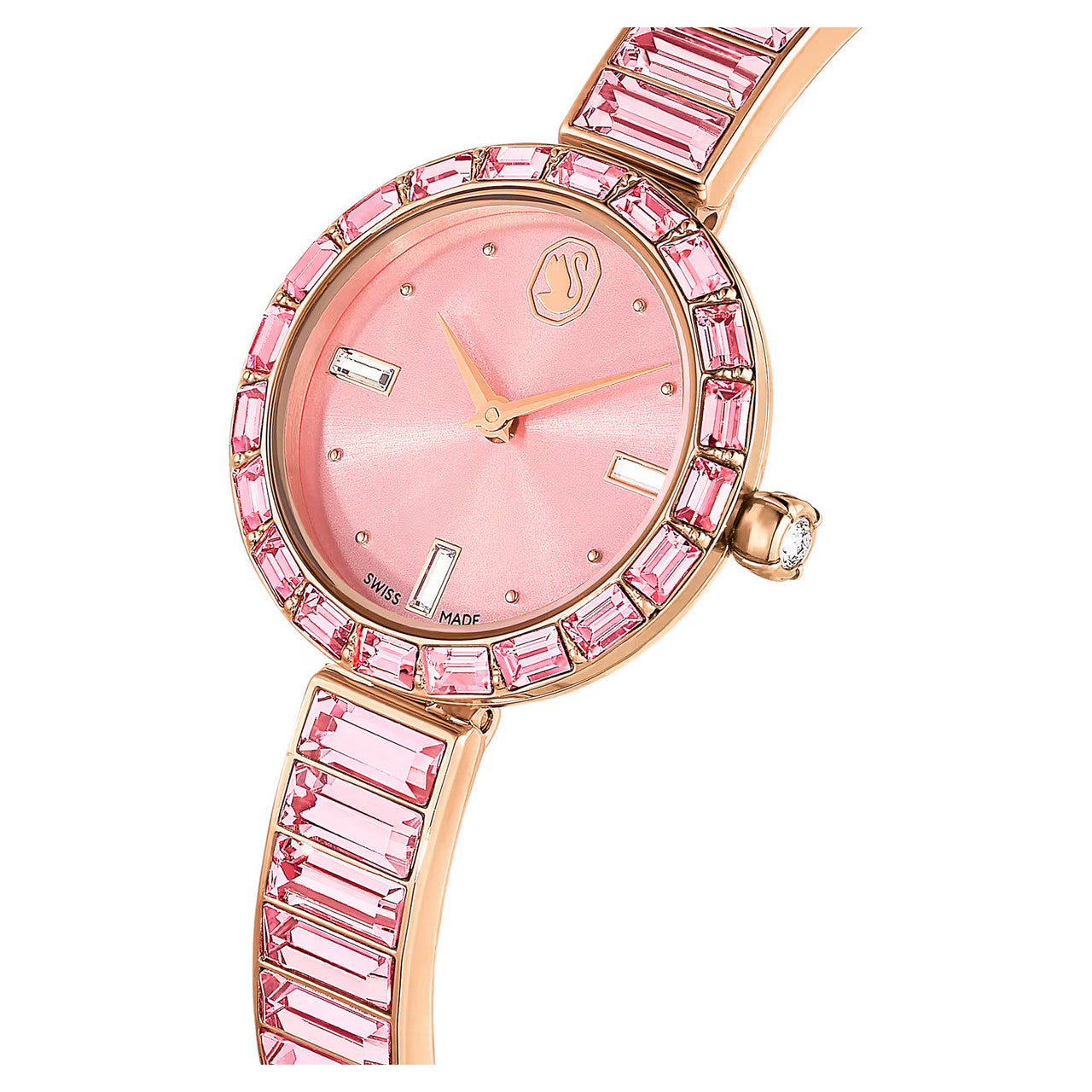 Swarovski Matrix Stainless Steel Swiss Bangle Watch with Crystals for Women, Rose Gold