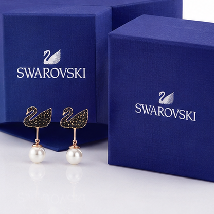 Swarovski Iconic Swan Earring Jackets 5193949  Rose Gold & Black Crystal