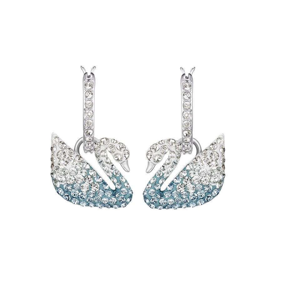 Swarovski Iconic Swan Blue Crystal Earrings 5512577 Rhodium Plated