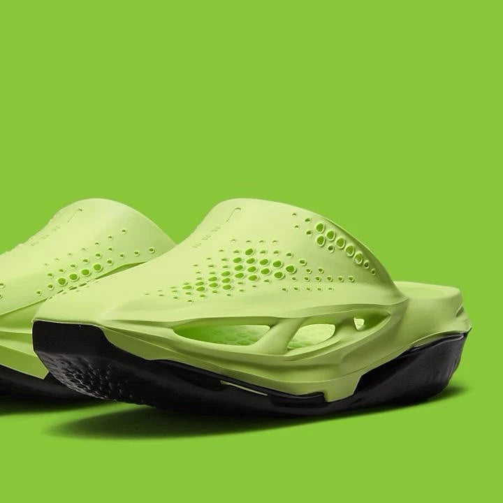 Nike MMW 005 Slides in a Volt and Black colorway.