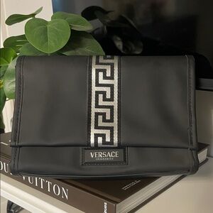 Versace Black and Silver Institutional Pouch in leather