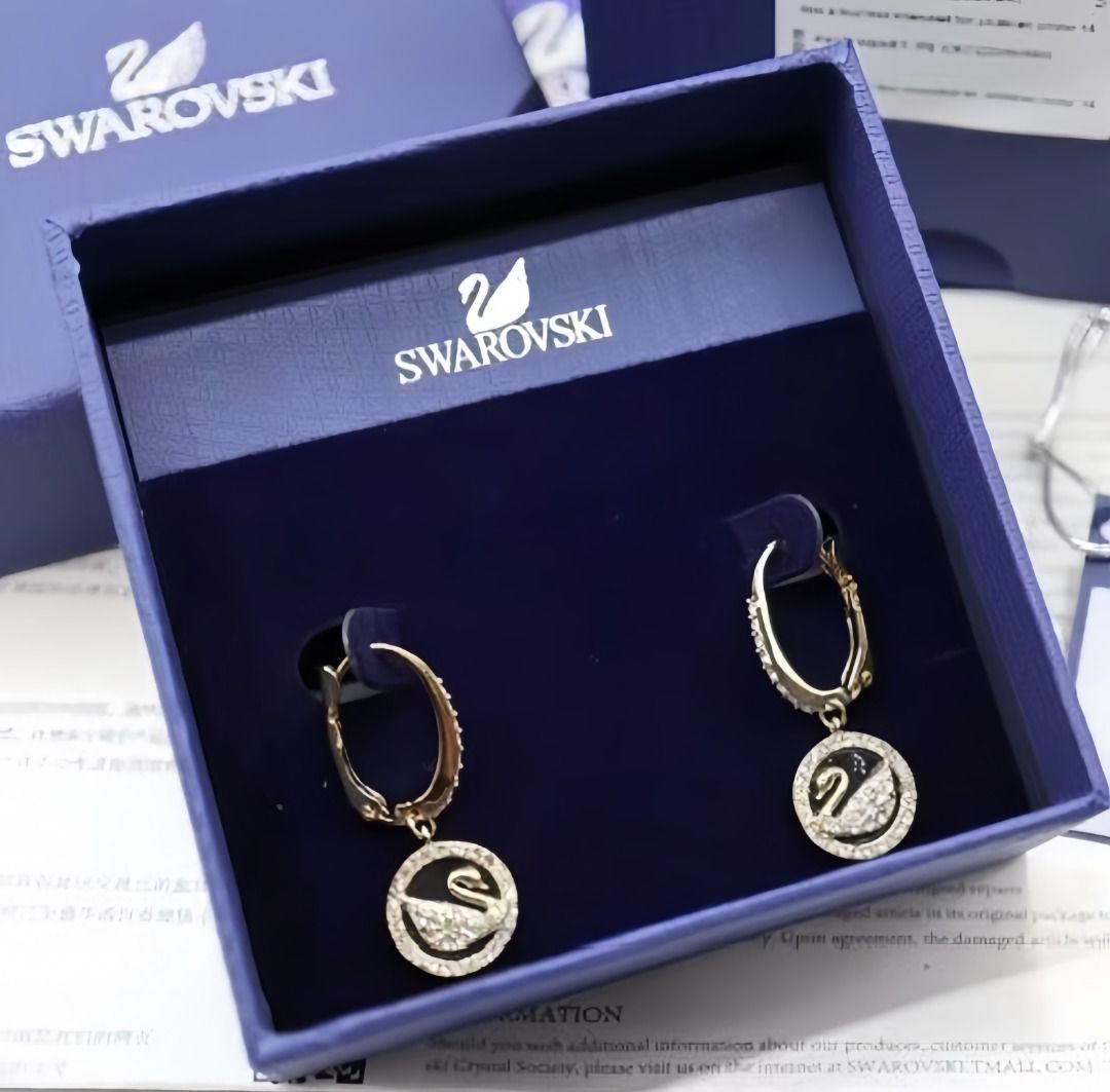 Swarovski Leather Swan drop earrings